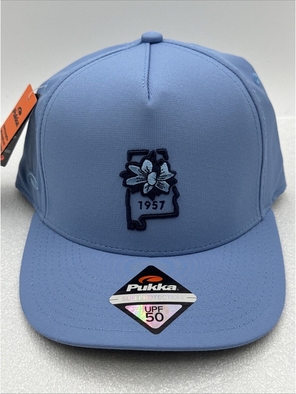 NWT Pukka Light Blue Alabama Camellia State Flower 1957 UPF50 Golf Baseball Hat